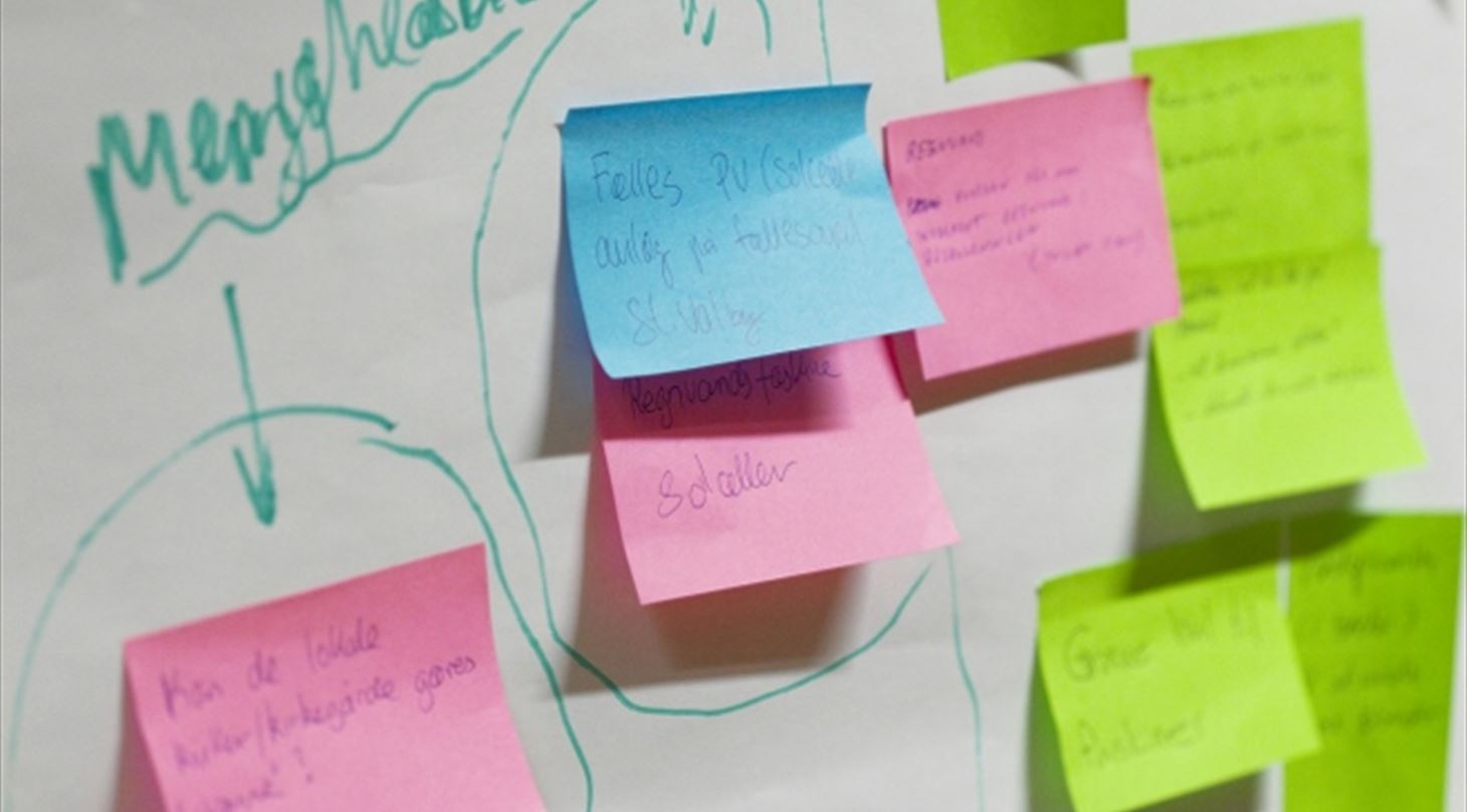 Post-its med skrift p en hvid vg